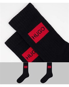 Набор из 2 пар черных носков в рубчик с контрастным логотипом HUGO Hugo bodywear