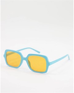 Квадратные солнцезащитные очки в синей скошенной оправе с оранжевыми линзами Recycled Asos design