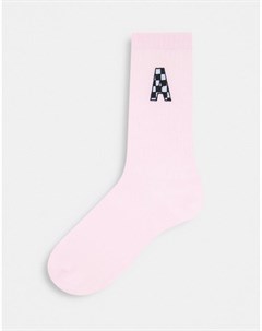 Розовые носки до щиколотки в рубчик с инициалом А Asos design