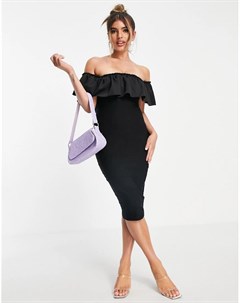 Облегающее черное платье миди с оборкой Vesper