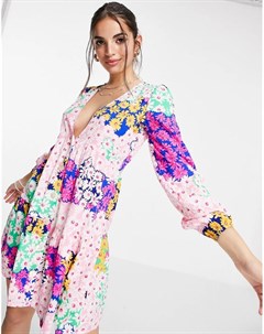 Ярусное платье мини с комбинированным цветочным принтом Influence