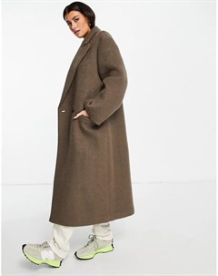 Коричневое пальто в мужском стиле с начесом Asos design