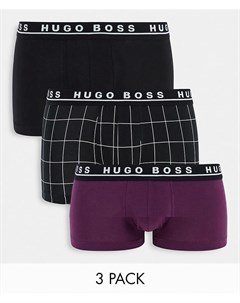 Набор из 3 боксеров брифов черного бордового цвета и в клетку BOSS Boss bodywear