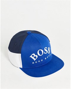 Синяя бейсболка в стиле колор блок с большим логотипом Boss