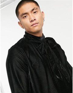 Черная бархатная рубашка классического кроя с бантом на воротнике Asos design