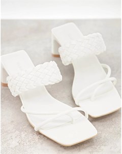 Белые босоножки на каблуке с плетеной отделкой Glamorous