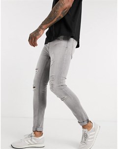 Серые джинсы со рваной отделкой New look