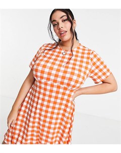 Клетчатое оранжевое платье с короткой расклешенной юбкой Simply be