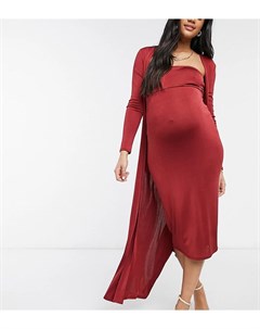 Темно бордовое платье бандо миди c халатом 2 в 1 ASOS DESIGN Maternity Asos maternity