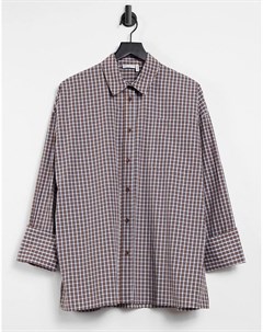 Свободная super oversized рубашка в винтажном стиле в мелкую клетку коричневого и темно синего цвета Asos design