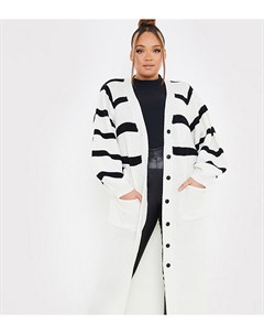Удлиненный кардиган белого цвета с контрастными полосками In The Style x Lorna Luxe Plus In the style plus