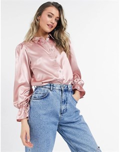 Розовая атласная блузка в стиле oversized Miss selfridge