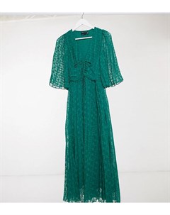Темно зеленое платье миди из ткани добби со шнуровкой и расклешенными рукавами ASOS DESIGN Tall Asos tall