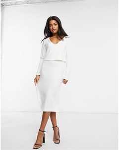 Невероятно мягкое белое платье миди с напуском и длинными рукавами Asos design