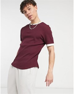 Бордовая футболка с вафельной текстурой планкой на пуговицах и контрастной окантовкой Asos design
