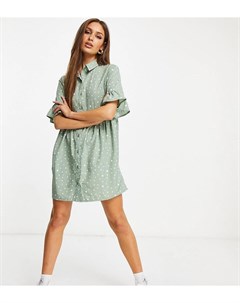 Шалфейно зеленое платье рубашка с оборками на манжетах Missguided