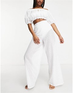 Эксклюзивные белые пляжные брюки из кружева с широкими штанинами и завышенной талией Fashion union