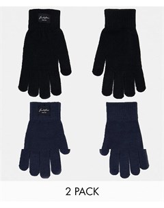 Набор из 2 пар перчаток в черном и темно синем цвете ASOS DESIGN Jack & jones