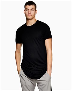 Черная удлиненная футболка с закругленным нижним краем Topman