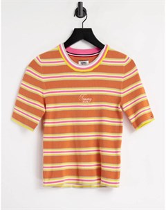Оранжевая укороченная футболка в полоску Tommy jeans