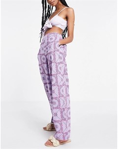 Фиолетовые брюки из органического хлопка с широкими штанинами и принтом в стиле керамической плитки  Y.a.s