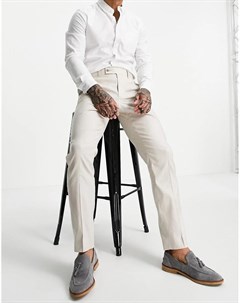 Светло бежевые брюки узкого кроя из хлопка и льна Wedding Asos design