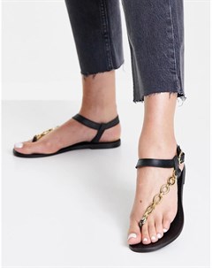 Черные минималистские сандалии из кожи с декоративными металлическими кольцами Formula Asos design