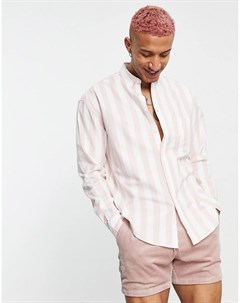 Розовая oversized рубашка в стиле 90 х в оксфордскую полоску Asos design