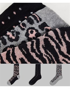 Подарочный набор из 3 пар носков черного серого цвета и со звериным принтом Dune
