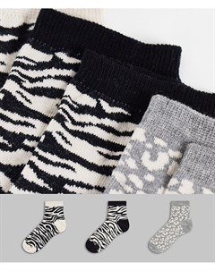 Подарочный набор из 3 пар носков серого и черного цветов и со звериным принтом Dune