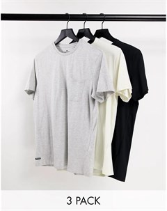 Набор из 3 футболок с карманом черного серого и кремового цветов Threadbare