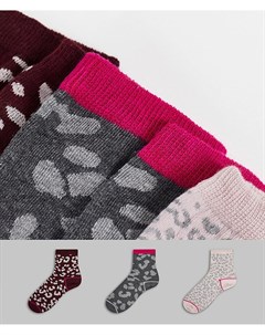 Подарочный набор из 3 пар носков серого и бордового цветов и с леопардовым принтом Dune