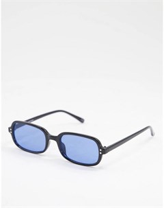 Прямоугольные узкие солнцезащитные очки с синими линзами в черной оправе Asos design