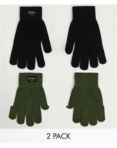 Набор из 2 пар перчаток черного и хвойно зеленого цвета Jack & jones