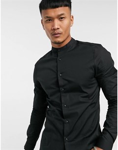 Черная приталенная рубашка с воротом на пуговице Asos design