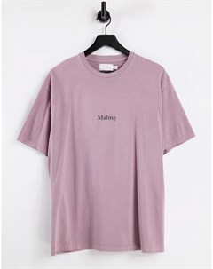 Сиреневая футболка в стиле oversized с принтом Malmo на груди Topman