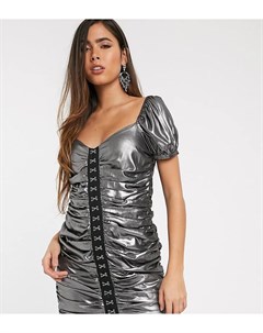 Серебристое платье мини с эффектом металлик и сборками Skylar rose