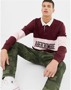 Бордовое поло с длинными рукавами и логотипом Abercrombie & fitch