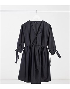 Черное поплиновое платье мини с присборенной юбкой пуговицами на вороте и завязками на рукавах ASOS  Asos maternity