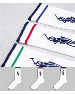 Набор из 3 пар спортивных белых носков с большим логотипом игрока в поло Polo ralph lauren