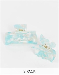 Набор из 2 заколок крабов для волос из каучука голубого цвета с декором в виде бабочки London My accessories