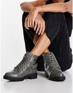 Серые походные ботинки на шнуровке с эффектом крокодиловой кожи Aura Asos design