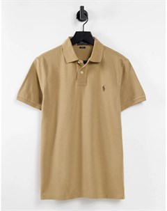Светло коричневая футболка поло узкого кроя с фирменным логотипом Polo ralph lauren