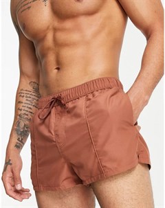Короткие шорты для плавания коричневого цвета с защипами Asos design