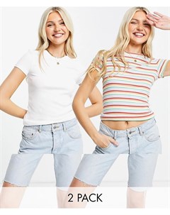 Набор из 2 футболок белой и в радужную полоску из органического хлопка Magdalena Monki