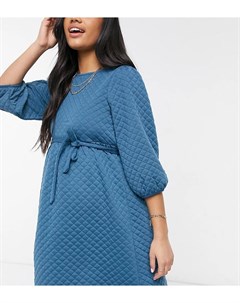Стеганое свободное платье голубого цвета с пышными рукавами Mamalicious Maternity