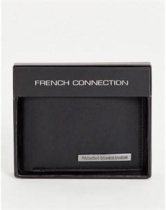 Черный бумажник классического складного дизайна с металлической планкой French connection