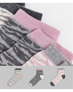 Подарочный набор из 3 пар носков с серым и розовым зебровым принтом Dune