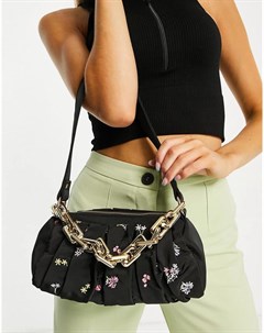 Черная плиссированная сумка на плечо с мелким цветочным принтом Palmoa Skinnydip
