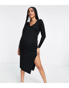 Трикотажное платье черного цвета в рубчик с V образным вырезом ASOS DESIGN Maternity Asos maternity